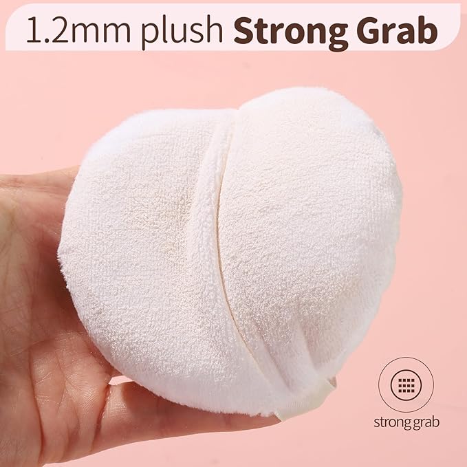 Teenitor 2pcs Powder Puff 3.54inch Medium Body Powder Puff, Powder Puff for Body Powder, Powder Puffs, Soft Velour Powder Puffs, Body Powder Puff and Container White