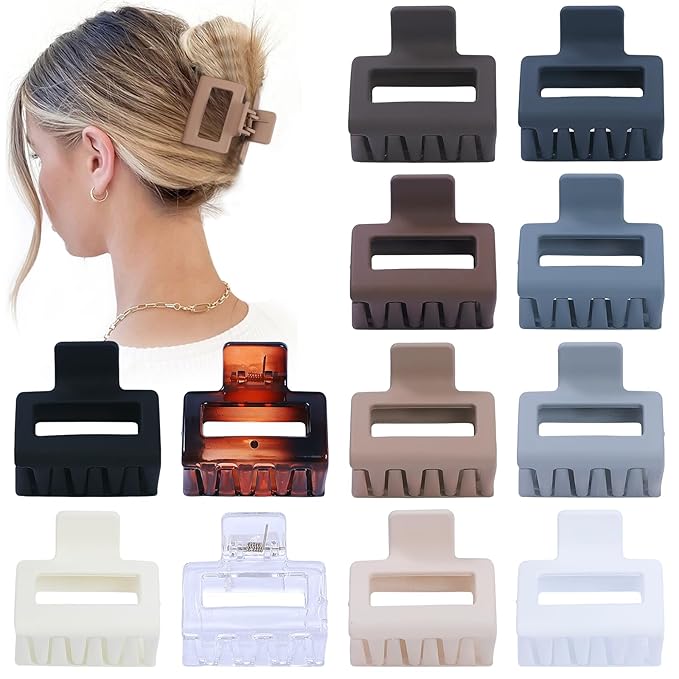 2 Inch Medium Hair Claw Clips 12 Pcs Square Hair Clips for Thin Hair Matte Nonslip Acrylic Banana Jaw Clips Bulk Hair Accessories for women and Girls - Neutral