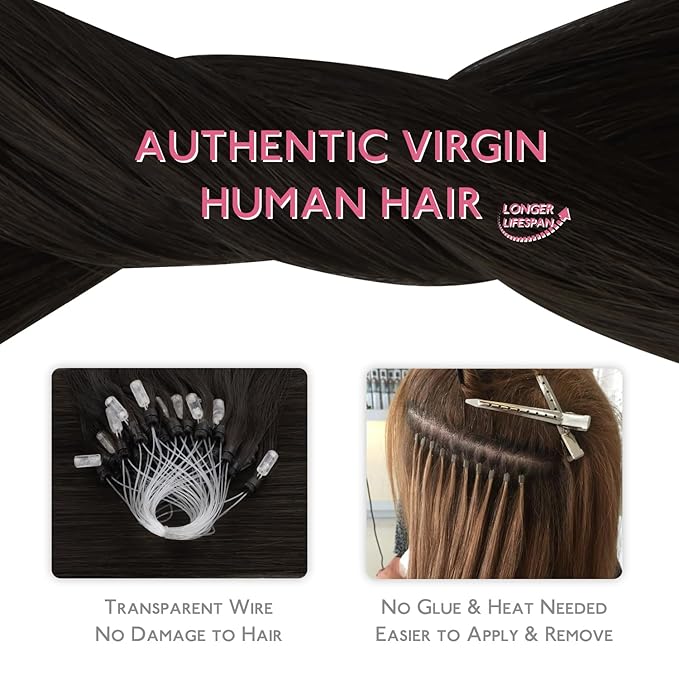 WENNALIFE Microlink Hair Extensions Human Hair, 50g 50s 14 Inch Dark Brown Remy Micro Bead Hair Extensions Real Human Hair Micro Link Micro Loop Micro Ring Hair Extensions Invisible Straight Microlink