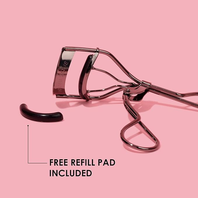 JAPONESQUE Extreme Lash Curler - Scissor Comfort Handle, Deep Curl, Keeps Lashes Curled for 8 Hours, High Arch Design, for Natural or False Lashes, Includes 1 Refill Pad (Gunmetal)