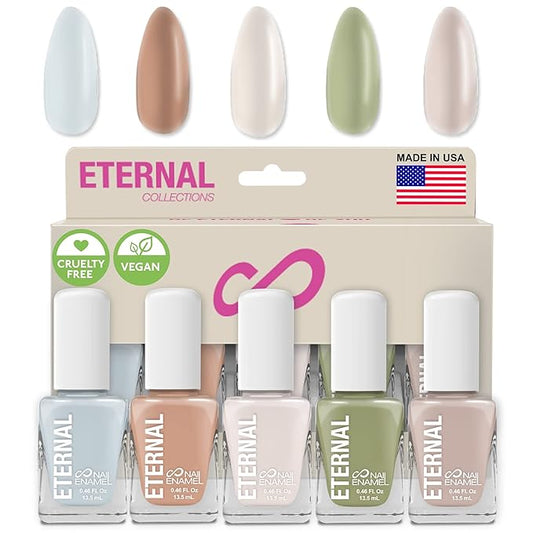 Eternal Pastel Nail Polish Sets for Women (CHIC PASTELS) - Pastel Nail Polish Set for Girls | Long Lasting & Non Toxic Nail Polish Kit for Home DIY Manicure & Pedicure | Made in USA, 13.5mL (Set of 5)