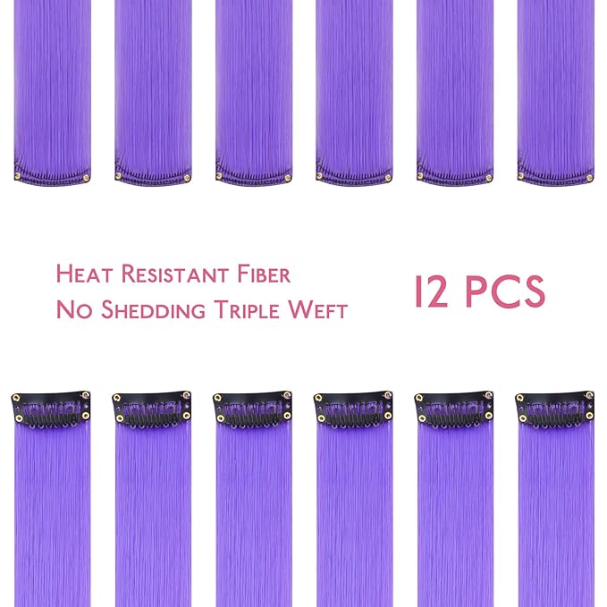 WENNALIFE 12 PCS Light Purple Hair Extensions Clip in, Colored Clip in Hair Extensions for Kids Highlights Rainbow Hair Clips for Girls Synthetic Straight Pop-up Style Colorful Girls Hair Accessories