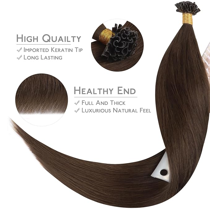 WENNALIFE U Tip Hair Extensions Human Hair, 50g 50s 24 Inch Chocolate Brown Remy Hair Extensions K Tip Hair Extension Real Human Hair Invisible Straight Keratin Hair Extensions