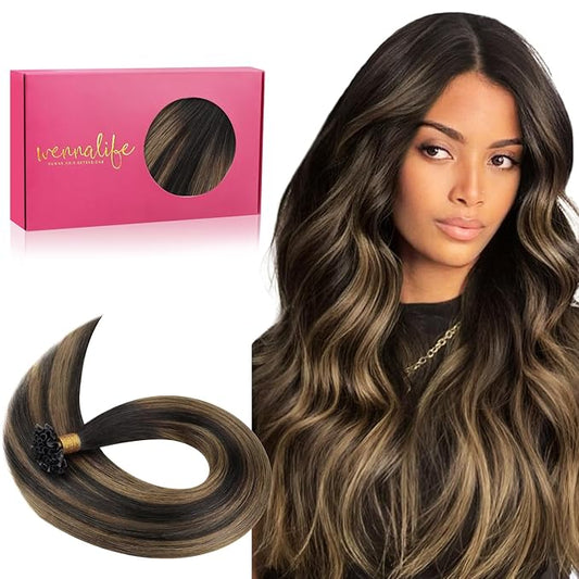 WENNALIFE U Tip Hair Extensions Human Hair, 50g 50s 18 Inch Balayage Dark Brown Mixed Chestnut Brown Remy Hair Extensions K Tip Hair Extension Real Human Hair Invisible Straight Keratin Hair Extension