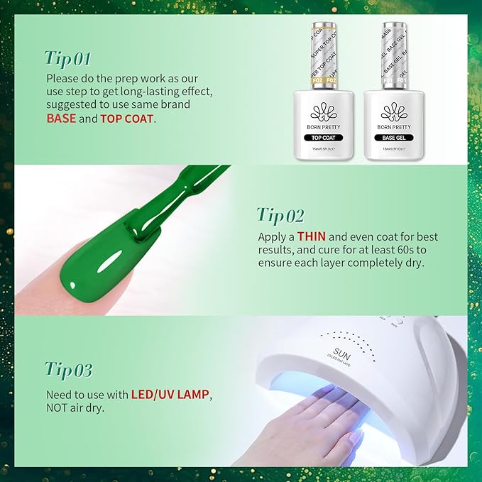 Born Pretty Christmas Carnival Evergreen Gel Nail Polish Set,6 Colors Green Glitter Gel Polish Set Forest Dark Avocado Sage Green Sparkle Soak Off U V Gel Nail Kit Manicure DIY Salon Home Gift