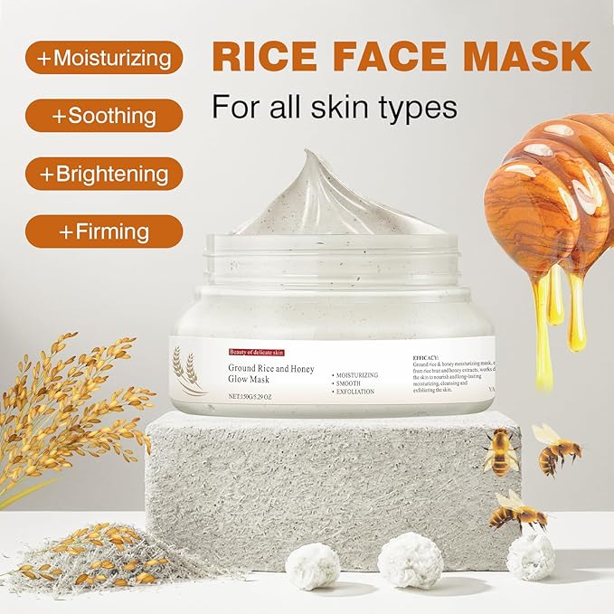 IREV Face Masks Skincare, Rice And Honey Glow Mask, Rice Masks For Face, Hydrating Face Masks For Women, Moisturizing Skincare, Gentle Clay Mask For Dry Sensitive Skin 150g