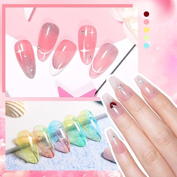 Born Pretty Jelly Gel Nail Polish Sheer Clear Nude Pink Red Brown Gel Polish Set Transparent Translucent Gel Polish with Glossy Matte Top Coat Base Gel Manicure Christmas Day Gifts 39PCS