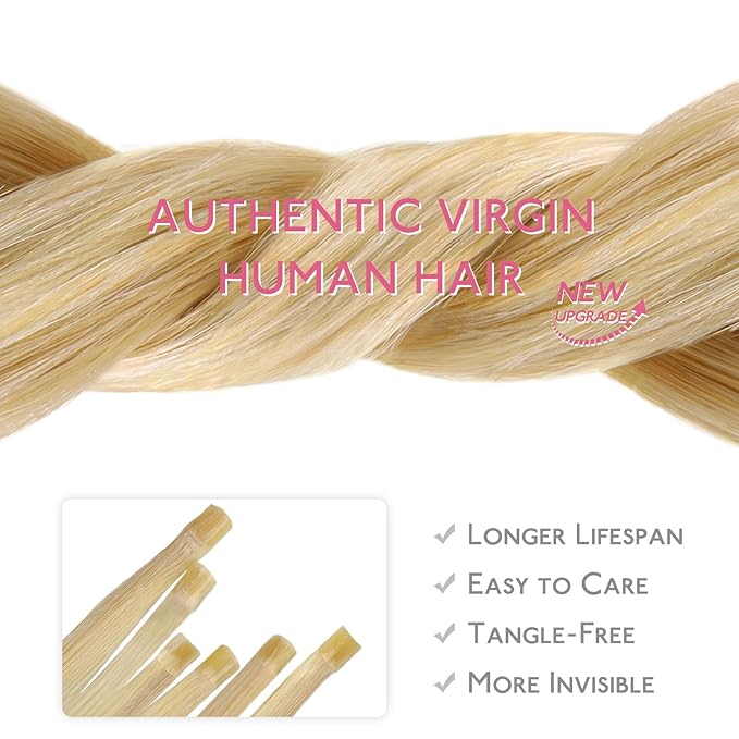 WENNALIFE U Tip Hair Extensions Real Human Hair, 50g 50s 18 Inch Light Blonde Highlighted Golden Blonde Remy Hair K Tip Invisible Straight Keratin Bond Hot Fusion Hair