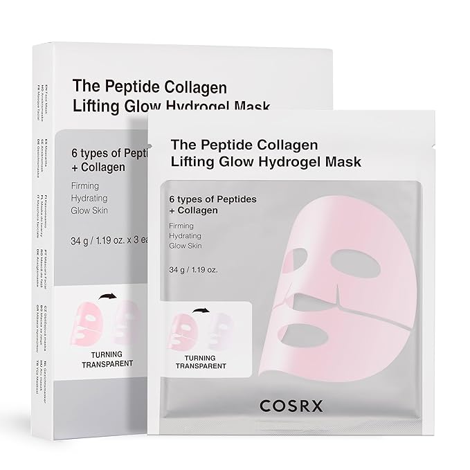 COSRX Pink Peptides Collagen Lifting Glow Hydrogel Face Masks Skincare 3 EA, Collagen Face Mask, Travel Essentials, Overnight Face Mask, Korean SkinCare