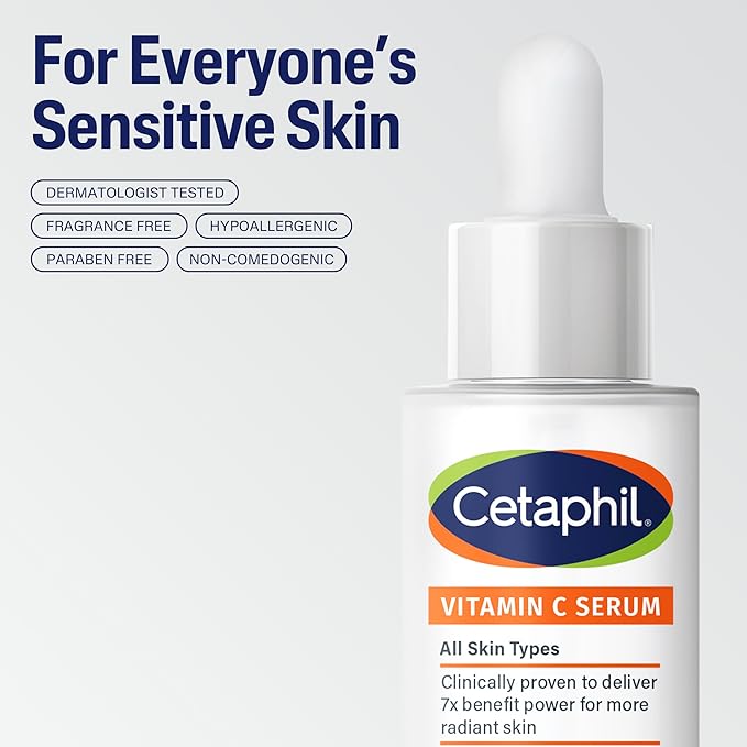 Cetaphil Vitamin C Serum, Visibly Reduces Look of Dark Spots and Hyperpigmentation, Formulated with Niacinamide, Designed for Sensitive Skin, Fragrance Free, Dermatologist Tested, 1oz
