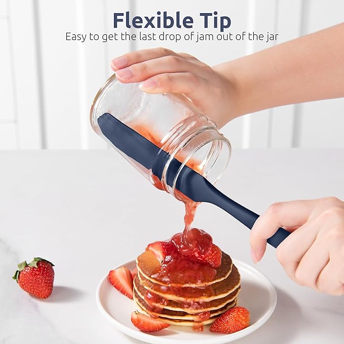 U-Taste Skinny Silicone Jar Spatula: 600ºF Heat-Resistant Food-Grade 10in Long Narrow Sourdough Stirring Stick, Seamless Flexible Peanut Butter Spreader for Scraping Icing Cream, Jam (Midnight Blue)
