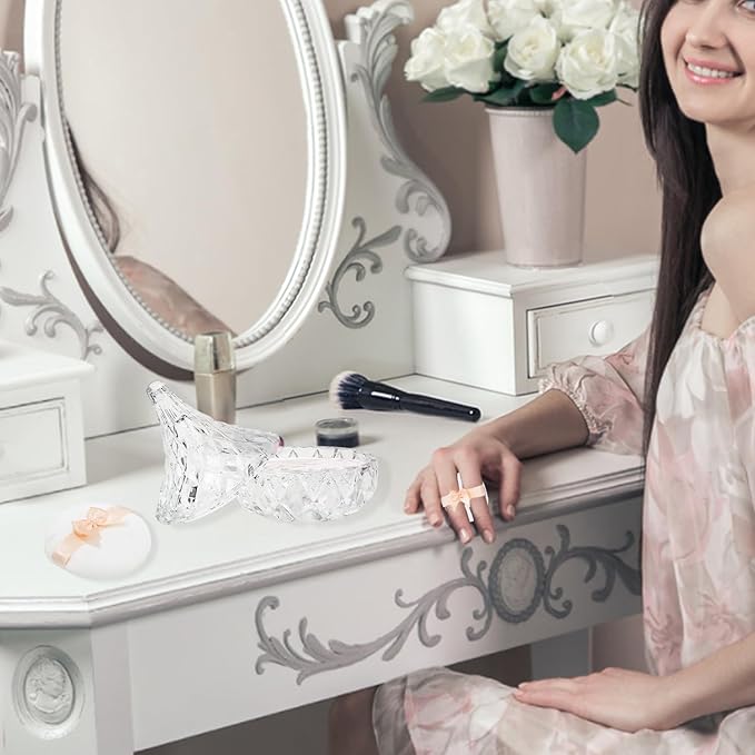 3 Pcs Large Body Powder Puff and Container,Glass Reusable Box Crystal Case Jar with Soft Puff Matsuko Shape