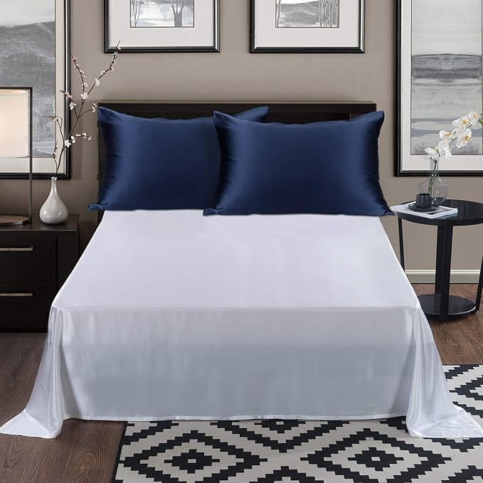 ALASKA BEAR Silk Pillowcase for Hair and Skin, Set of 2 Pure Genuine 22 Momme Mulberry Silk Pillow Cases King Size for Bliss Sleep Better Than Poly Satin, Zipper Closure(2pc, Navy)