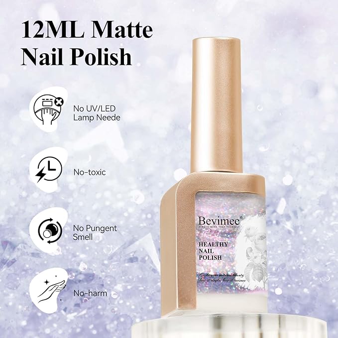Glitter Silver Nail Polish Quick Dry, Sparkle Iridescent Nail Lacquer Air Fast Drying, Reflective Flash Long-Lasting Vegan Fingernail Polish, 12ML