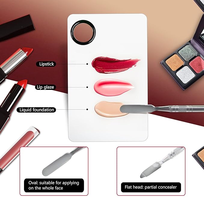 Stainless Steel Makeup Mixing Palette - 2Pcs, Includes Spatula, For Foundation/Eye Shadow/Mascara/Nail Polish/Pigment/Nail Art