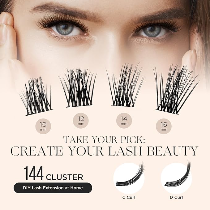 PopUp Lash Clusters 144 Pcs Cluster Lashes DIY Cluster Eyelash Extensions Mega Volume Reusable Individual Lashes Cluster Volume Look Super Thin Band & Soft(705)