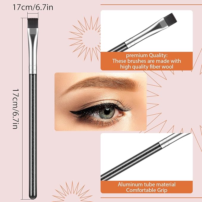 12 Pieces Flat Eyeliner Eyebrow Concealer Brush Flat Definer Eyebrow Brush Firm Stiff Thin Synthetic Bristle Concealer Eyeliner Applicator with Gel Powder Cream Cake Makeup