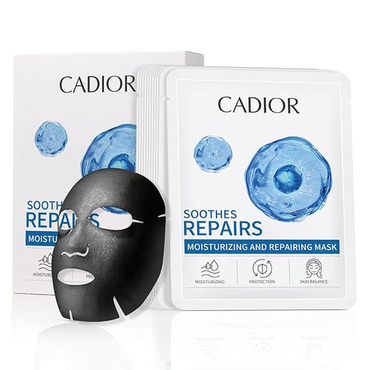 Moisturizing and Soothing Face Mask with Panthenol and Sodium Hyaluronate, Hydrating & Radiance Boosting, Safe for Sensitive Skin, Charcoal Face Mask, Pack of 10