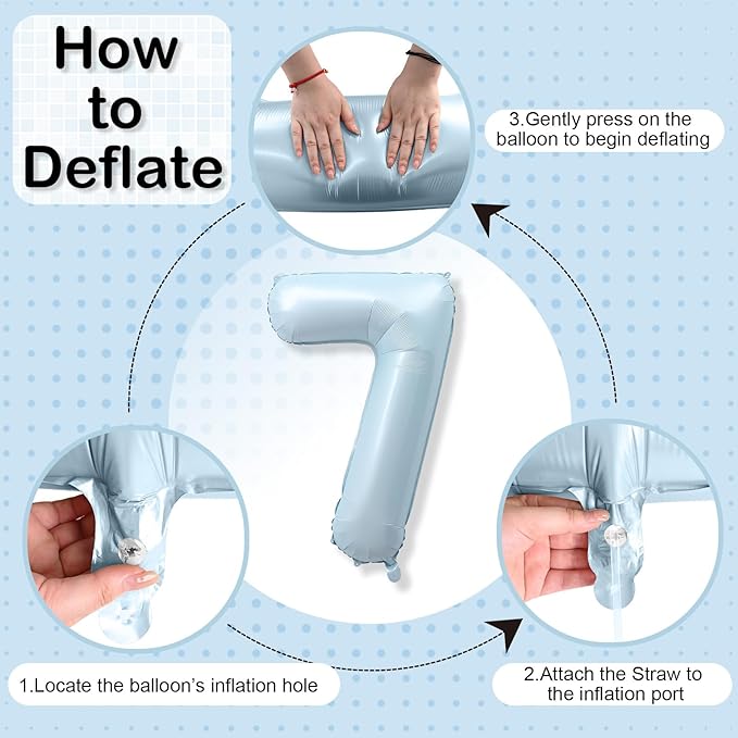 7th Birthday Balloons for Boys, 40'' Foil Self Inflating Light Baby Blue Number 7 Balloon, Pastel Dusty Sky Blue Large Helium Mylar 7 Balloon Number for Kid Birthday Party Decor Anniversary Decoration