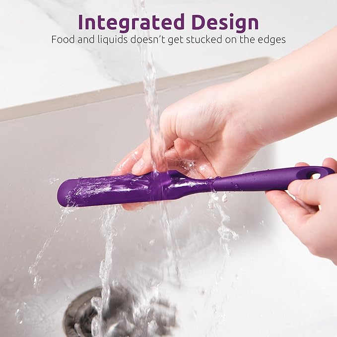 U-Taste Skinny Silicone Jar Spatula: 600ºF Heat-Resistant Food-Grade 10in Long Narrow Sourdough Stirring Stick, Seamless Flexible Peanut Butter Spreader for Scraping Icing Bread Cream, Jam (Purple)