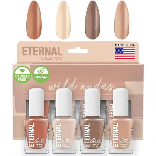 Eternal Nude Nail Polish Set for Women (WILD NUDES) - Brown Nail Polish Set for Girls | Long Lasting & Quick Dry Nail Polish Kit for Home DIY Manicure & Pedicure | Made in USA, 13.5mL (Set of 4)