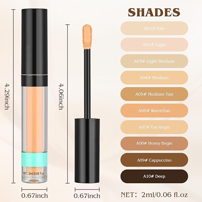 Full Coverage Liquid Concealer, Foundation Makeup for Older Women, Cover Blemishes & Under-Eye Circles, Spots, Matte Finish, Hydrating Primer for Correct, 0.06 floz, Vegan & Cruelty-Free 05#MediumTan