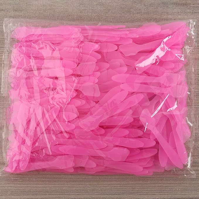 Tbestmax 300 PCS Mini Cosmetic Spatulas 3.2" x 0.6" Disposable Makeup Spatulas, Plastic Spatulas Pink Facial Creams Skin Care Spatulas