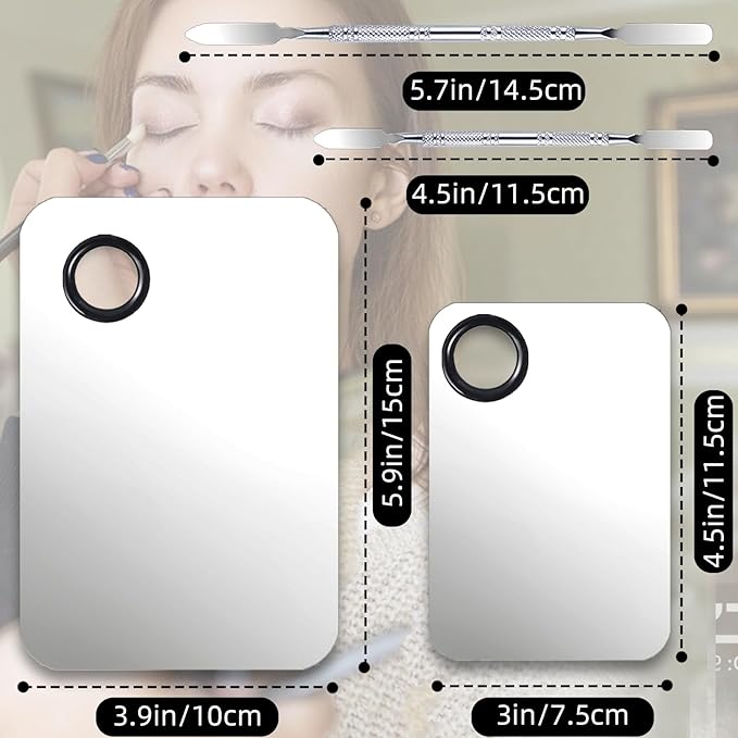 2 Set Makeup Mixing Palette,Stainless Steel Makeup Palette with Spatula Professional Make up Artist Must haves,Suitable for Mixing Foundation Make up Eye Shadow and Nail 