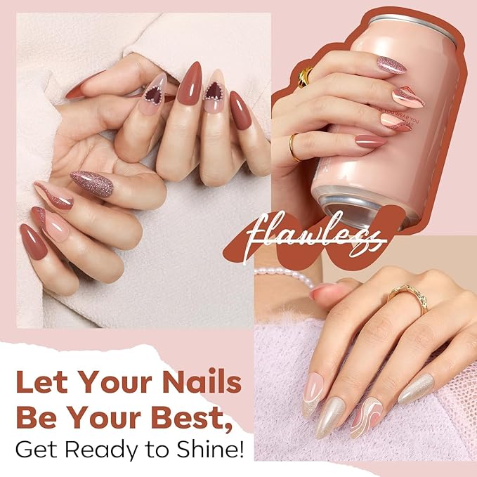 modelones Nail Polish Set 6 Colors, White Brown Nude Burgundy Pink Quick Dry Mini Nail Lacquer Kit, Glitter Shimmer Sparkle Red Nail Art, DIY Home Salon Manicure Gift for Women Girl