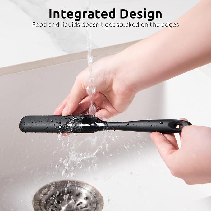 U-Taste Skinny Silicone Jar Spatula: 600ºF Heat-Resistant Food-Grade 10in Long Narrow Sourdough Stirring Stick, Seamless Flexible Peanut Butter Spreader for Scraping Icing Bread Cream, Jam (Black)