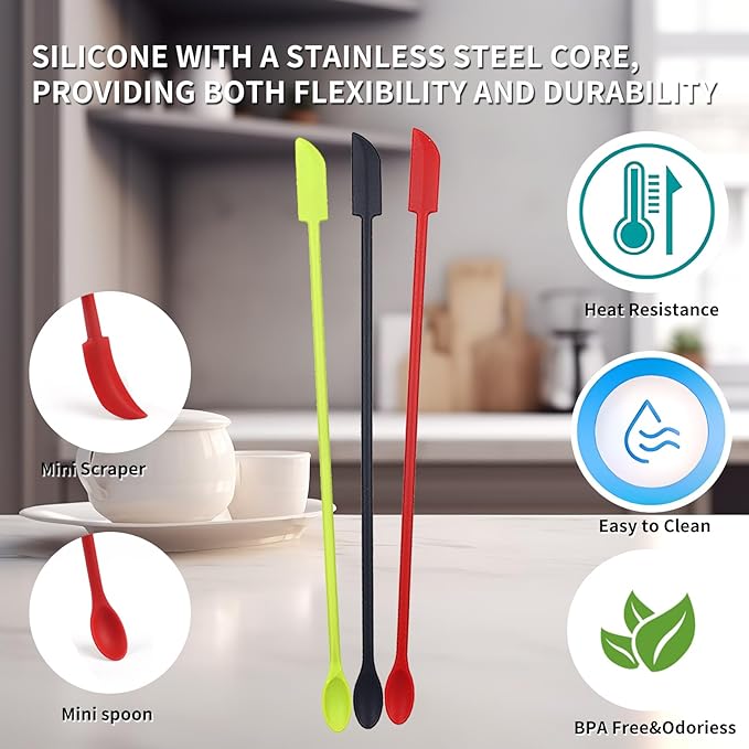 Makeup Spatula Tool for Cosmetics Beauty Kitchen Jar Mini Tiny Set Thin Blade -Reusable Long Beauty Small Spatula to Get Lotion Bottle Spatula