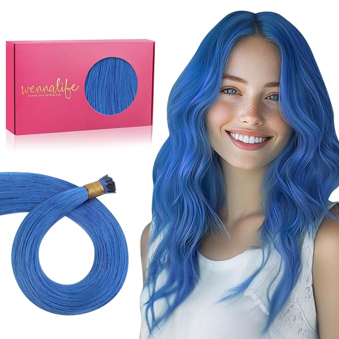 WENNALIFE I Tip Hair Extensions Human Hair, 50g 50s 18 Inch Blue Remy Itip Human Hair Extensions Invisible Itips Straight I Tips Fusion Extensions Real Human Hair