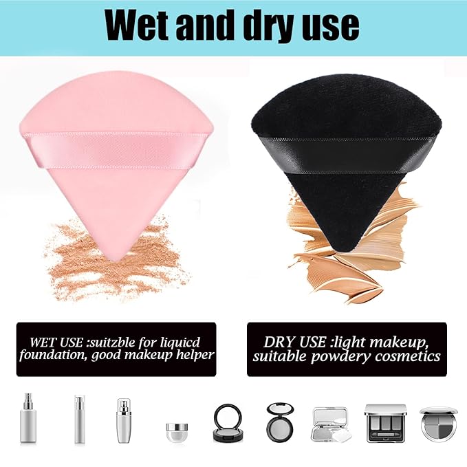 8 Pcs Cotton Powder Puff Face,JASSINS Triangle super soft Both dry and wet Makeup Setting Puff,For Concealer/Loose Powder/Body Powder/Foundation/Blush Makeup Sponge Set (Black,pink)