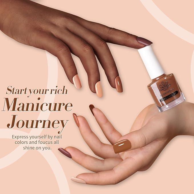 Born Pretty Brown Nail Polish Quick Dry, 6 Colors Fall Nude Brown Caramel Coffee Chestnuts Chocolate Glitter Nail Polish Neutral Beige Khaki Fingernail Polish All Seasons Nail Art DIY Home Salon Gift
