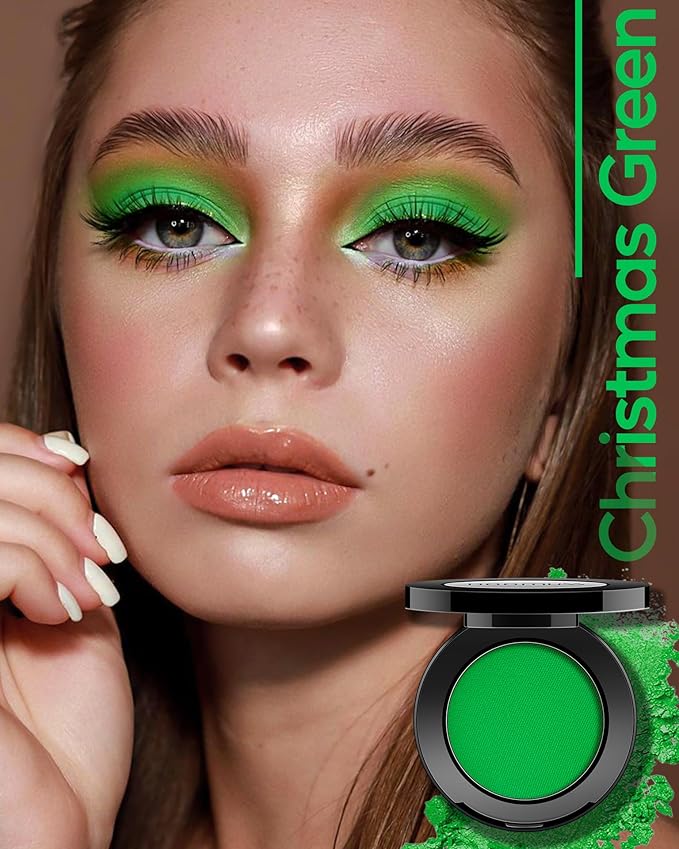 Single Christmas Green Eyeshadow Matte Handmade Pressed Eyeshadow Palette With No Creasing High Pigmented Long Lasting Green Eye Shadow (ChristmasGreen)