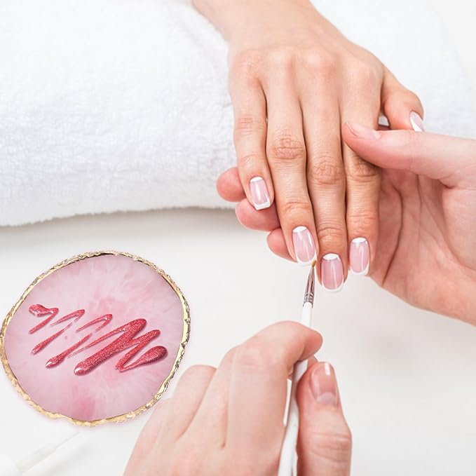 Ouligay Resin Nail Art Palette Makeup Mixing Palette Gold Edge Nail Art Tool Gel Design Nail Art Makeup Mixing Tray DIY (Pink)