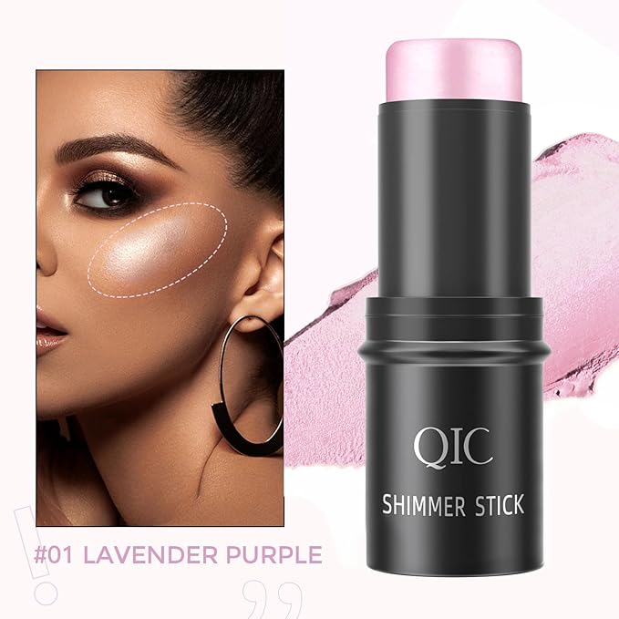 Purple Highlighter Stick,Highlighter Makeup for Face & Body, Multi-Use Body Shimmer Glow Cream for All Skin Types, Buildable, Non-Caking, Long Lasting Radiant for All Day, Great Gift for Women & Girls