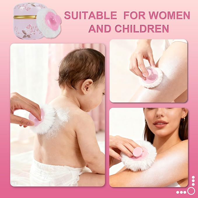 SHIMIDO Body Powder Puff and Container, 3.15" Portable Empty Body Powder Container for Baby Women's Loose Dusting Powder, Powder Case Box with Lids for Bath, Travel and Home Use (Old time)