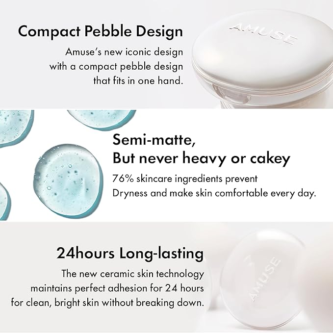 Amuse SEOUL Ceramic Skin Perfector Cushion Foundation | Long-lasting, Lightweight, Semi-matte, Flawless Coverage, Hypoallergenic, Vegan, Korean Beauty (15g / 0.52oz.) (02 HEALTHY)