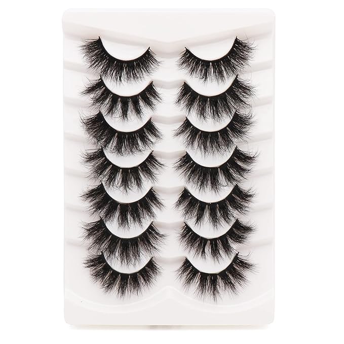 Veleasha False Eyelashes Wispy Faux Mink Lashes Fluffy Handmade Fake Eyelashes Natural Look 7 Pairs Pack Luxury Cat Eye Lashes (801)
