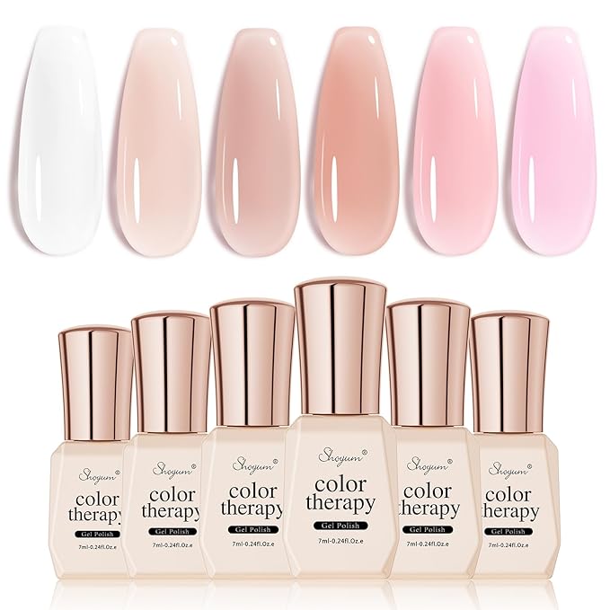 Nude Pink Gel Nail Polish Set- 6 Colors Sheer Milky White Jelly Gel Polish All Seasons Skin Tones Neutral Gel Polish Kit, Soak Off LED Gel Nail Kit Manicure DIY Home