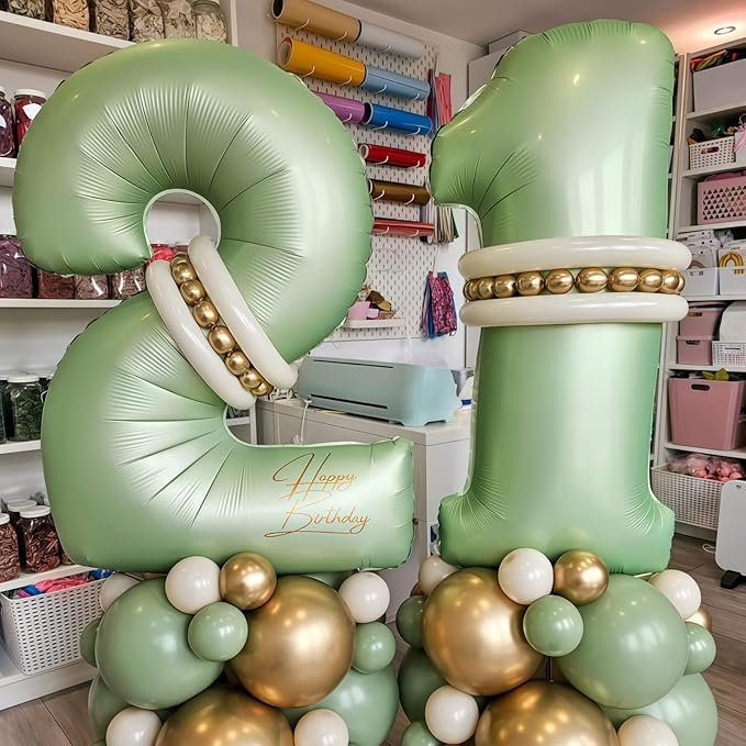 Sage Green 2 Number Balloon,Olive Green 2 Balloons 40 Inch Large Helium Foil Mylar Birthday Balloons for Boy Girl Baby Shower Birthday Jungle Party Decorations