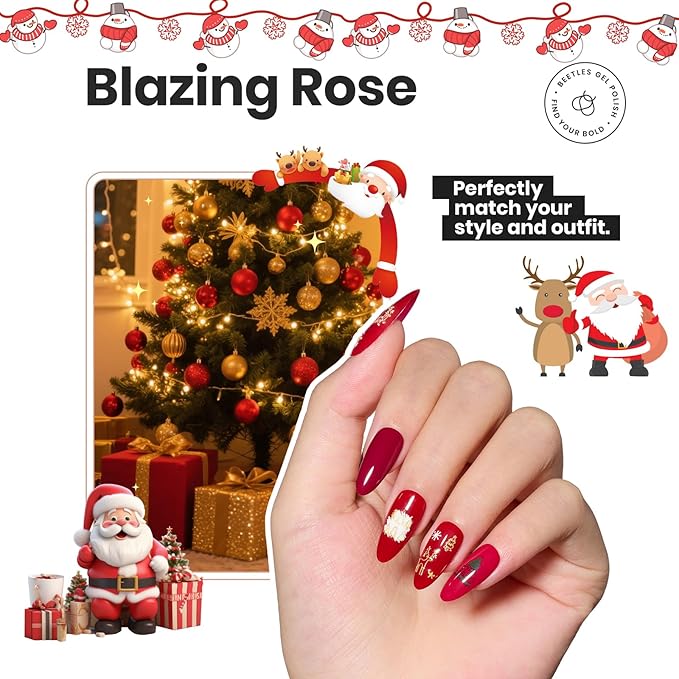 Beetles Red Nail Polish Set Blazing Rose, 6 Colors Dark Red Burgundy Nail Polish Glossy 15ml Enhance Nails Quick Dry Fingernail Polish for Nail Art Manicure DIY at Home Christmas Gifts For Women