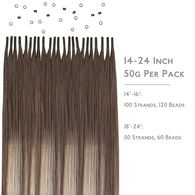 WENNALIFE I Tip Hair Extensions Human Hair, 50g 100s 14 Inch Ombre Sandy Brown to Platinum Blonde Remy Itip Human Hair Extensions Invisible Itips Straight I Tips Fusion Extensions Real Human Hair