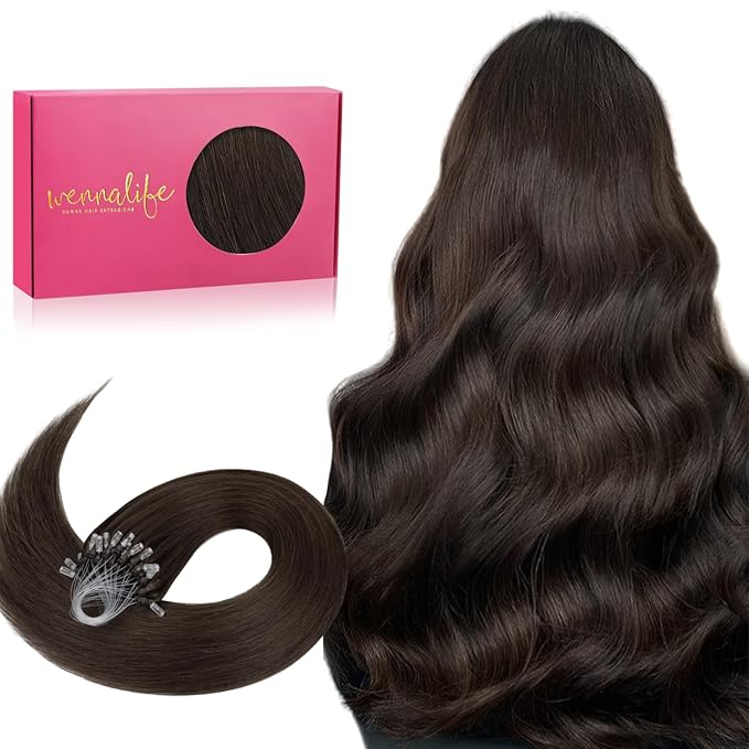 WENNALIFE Microlink Hair Extensions Human Hair, 50g 50s 14 Inch Light Dark Brown Remy Micro Bead Hair Extensions Real Human Hair Micro Link Micro Loop Micro Ring Hair Extensions Invisible Straight