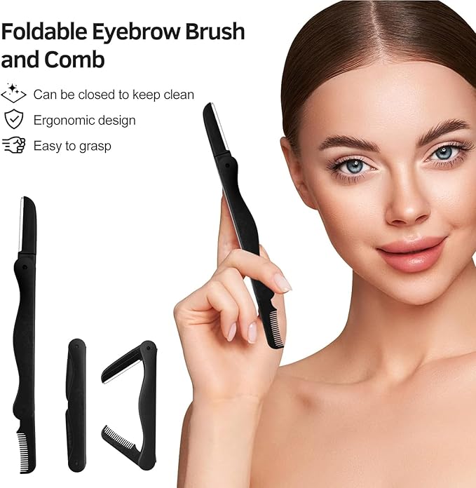 Eyelash Curlers Kit for Women w Lash Curler, Eyelash Comb Seperator, Eyeshadow Brush, Eyelash Extension Tweezers, Foldable Eyebrow Razor Comb, 10 Silicone Refills Pads for Natural Eyelashes