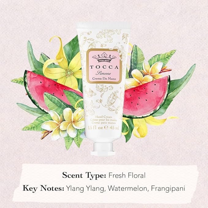 Tocca Crema de Mano Luxe, Simone Hand Cream, 4 oz - Fresh Floral - Breezy, Sparkling, Radiant - Moisturizing, Quick Absorbing