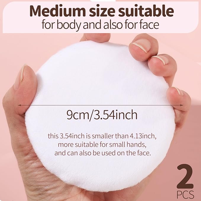 Teenitor 2pcs Powder Puff 3.54inch Medium Body Powder Puff, Powder Puff for Body Powder, Powder Puffs, Soft Velour Powder Puffs, Body Powder Puff and Container White