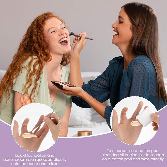 3Pcs Acrylic Makeup Palette Makeup Mixing Tray with Makeups Spatula Metal Mirror for Beauty Salon Color Cream Liquid Foundation Mixing Palette Eye Shadow Lipsticks Nail Art