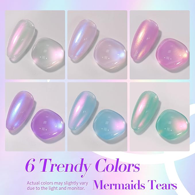 Born Pretty Pearl Nail Polish Set, 6 Colors Ombre Pearl Shimmer White Pink Purple Mermaid Nail Polish Quick Dry Spring Summer Finger 10ml 0.34oz Shell Glitter Nail Lacquer Set